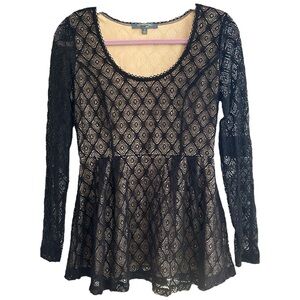 Catherine‎ Malandrino Women’sLong Sleeve Peplum Lace Ikat Blouse  Sz S